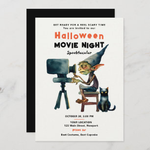 Invitación Noche de cine de Halloween Gato de Gremlin Spookta