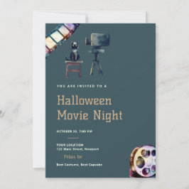 Invitación Noche de cine de Halloween Proyector de gato negro
