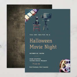 Invitación Noche de cine de Halloween Proyector de gato negro