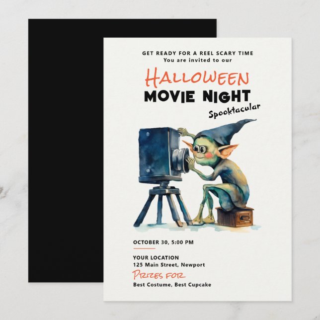 Invitación Noche de cine de Halloween Spooktacular Green Grem (Anverso / Reverso)