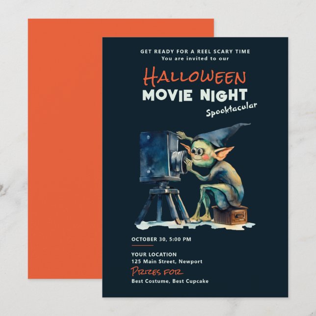 Invitación Noche de cine de Halloween Spooktacular Gremlin Os (Anverso / Reverso)