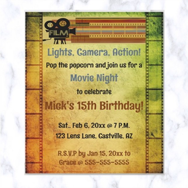 Invitación Noche de cine editable fiesta de cumpleaños (Subido por el creador)
