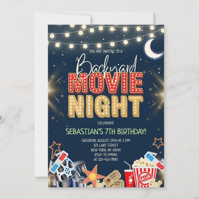 Invitación Noche de Cine en el Jardín Cumpleaños (Anverso)