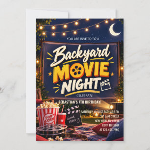 Invitación Noche de cine en el jardín de atrás para cumpleaño