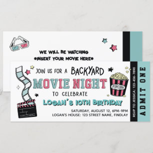 Invitación Noche de Cine en el Jardín, Fiesta de Cumpleaños p