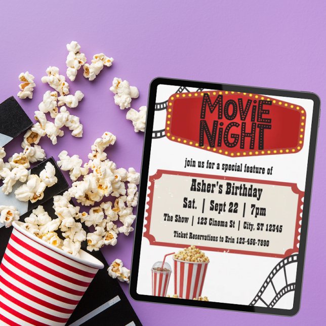 Invitación Noche de Cine Especial Cumpleaños (Subido por el creador)