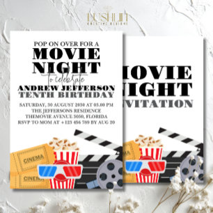 Invitación Noche de cine Fiesta de cine divertido cumpleaños