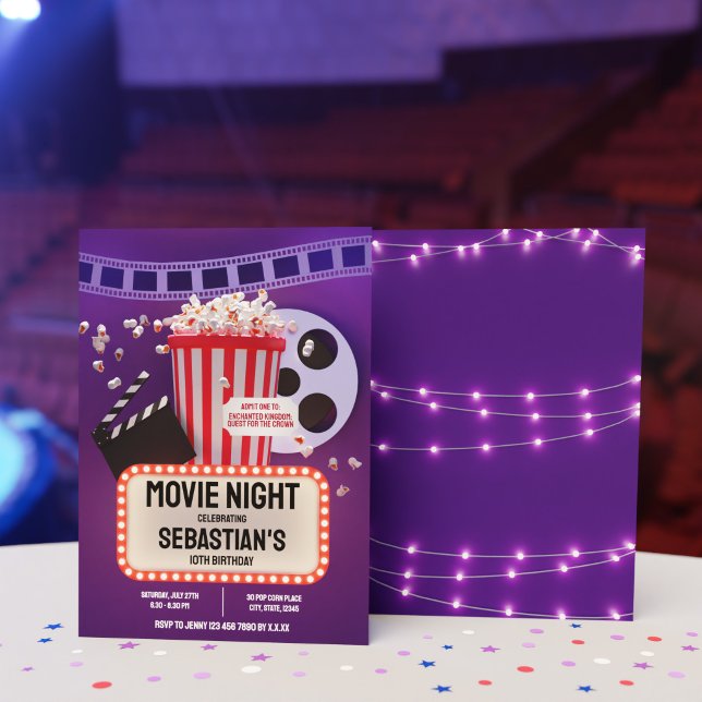 Invitación Noche de Cine Fiesta de Cumpleaños Infantil (Movie Night Childrens Birthday Party Invitation)