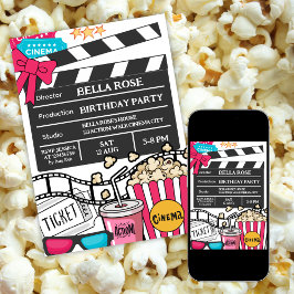 Invitación Noche de Cine Fiesta de Cumpleaños para Niñas