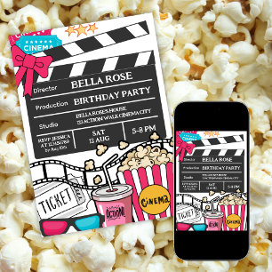 Invitación Noche de Cine Fiesta de Cumpleaños para Niñas