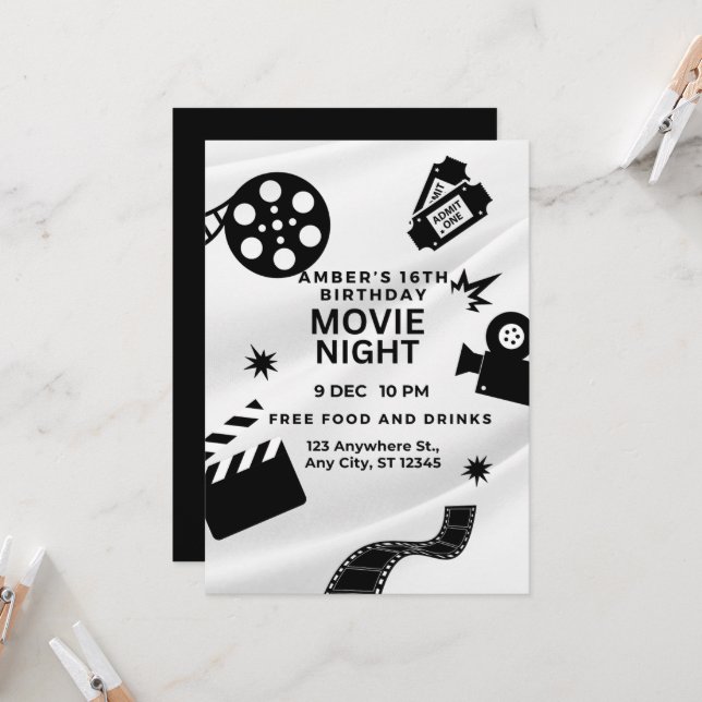 Invitación "Noche de Cine Fiesta de Dulces 16 (Anverso/Reverso In Situ)