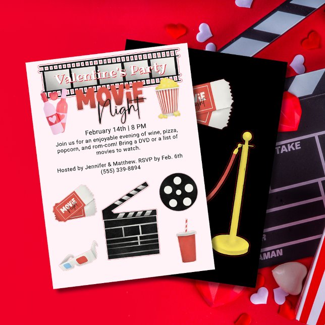 Invitación Noche de cine Fiesta de San Valentín (Valentine's Party Movie Night Invitation)