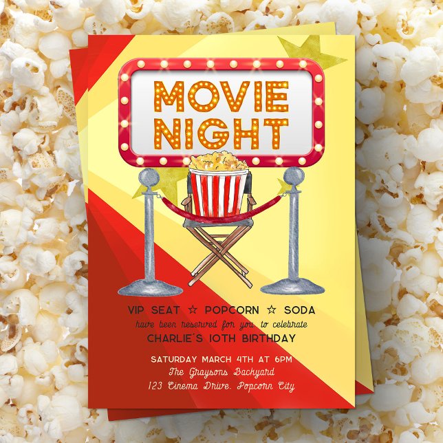 Invitación Noche de cine Fiesta Popcorn Cumpleaños (Movie Night Birthday Invitation from my Kids Birthday Invitation collection
)