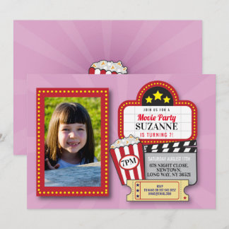 Invitación Noche de cine Nacimiento Fiesta de cine rosa Foto 