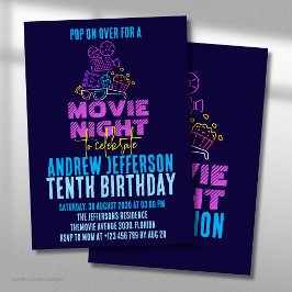 Invitación Noche de Cine Neon Cumpleaños Fiesta de Cine