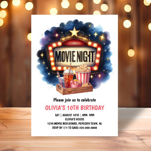 Invitación Noche de cine Niños de palomitas de maíz Cumpleaño