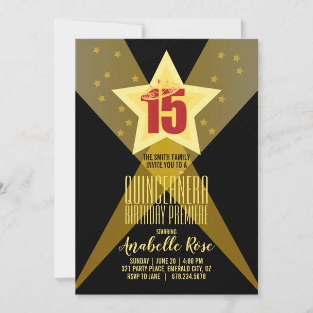 Invitación Noche de cine QUINCEAÑERA, estrella de hollywood d (Anverso)