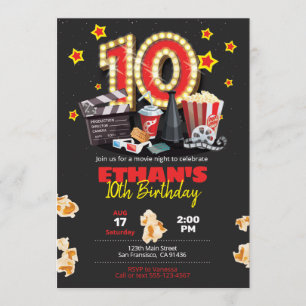 Invitación Noche de cine, teatro - Décimo cumpleaños