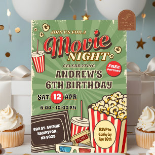 Invitación Noche de cine verde retro cumpleaños al aire libre