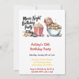 Invitación Noche de cine y fiesta de cumpleaños de un niño de