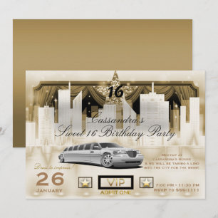 Invitación Noche de ciudad de oro blanco Luces de limusina Fi