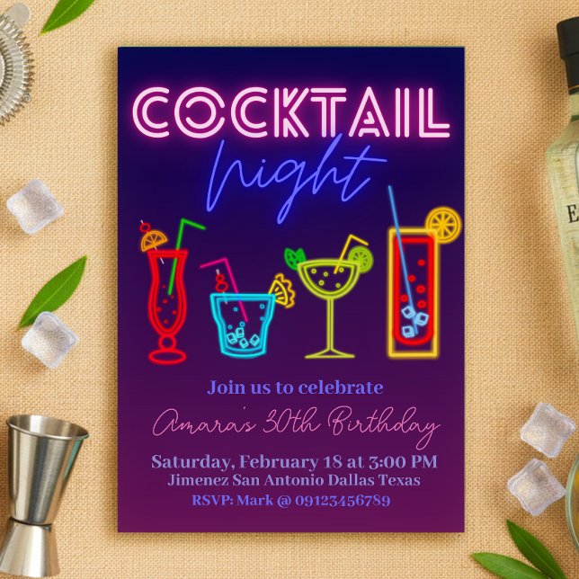 Invitación Noche de cóctel - Bebida Neon (Cocktail Night - Neon Drink Invitation)