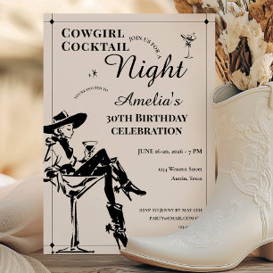 Invitación Noche de Cóctel Vaquera Cumpleaños