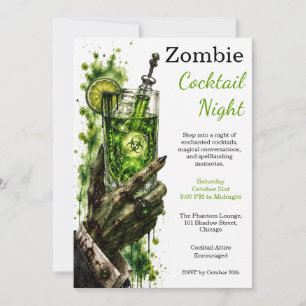 Invitación Noche de cóctel zombie veneno verde de Halloween