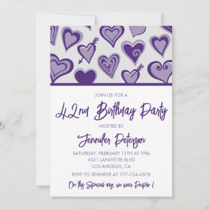 Invitación Noche de corazones púrpura para chicas cumpleaños 