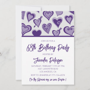 Invitación Noche de corazones púrpura para chicas cumpleaños 