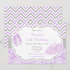 Invitación Noche de cumpleaños de Ballerina de Chevron Púrpur