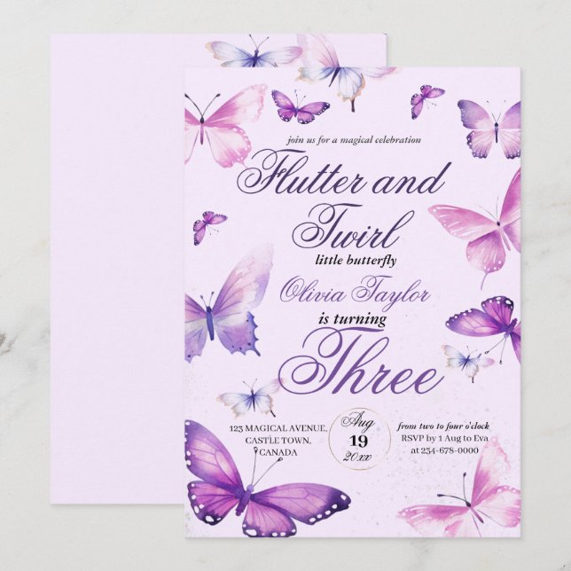 Invitación Noche de cumpleaños de Chicas mariposas (Anverso / Reverso)