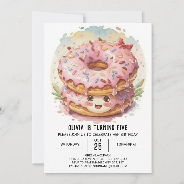 Invitación Noche de cumpleaños de encantada Girly Donuts (Anverso)