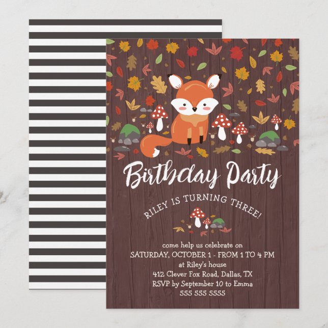 Invitación Noche de cumpleaños de Fox Kids Woodland (Anverso / Reverso)