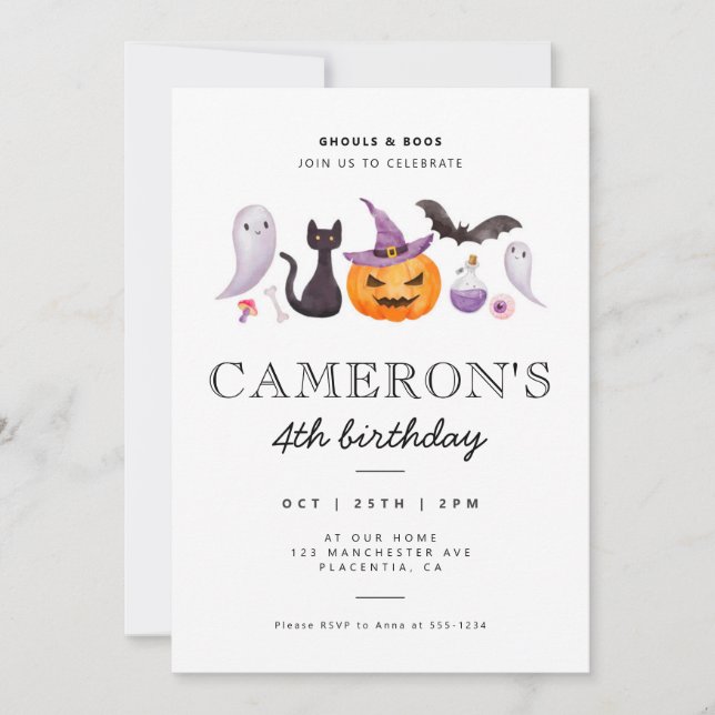 Invitación Noche de cumpleaños de Halloween Minimalista moder (Anverso)