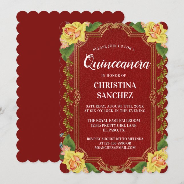 Invitación Noche de cumpleaños de la Rosa Amarilla de Borgoña (Anverso / Reverso)