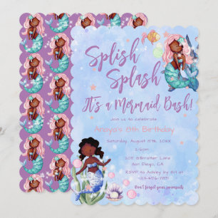 Invitación Noche de cumpleaños de la sirena afroamericana