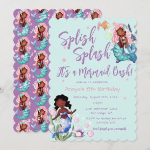 Invitación Noche de cumpleaños de la sirena afroamericana