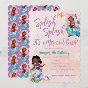Invitación Noche de cumpleaños de la sirena afroamericana