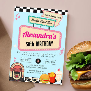 Invitación Noche de cumpleaños Diner Retro de los años 1950