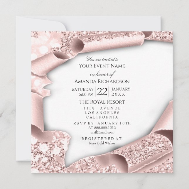 Invitación Noche de cumpleaños Ducha de novia 3D Rosa Blanca (Anverso)
