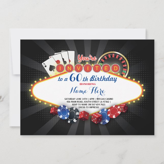 Invitación Noche de cumpleaños Las Vegas Fiestas invitan (Anverso)