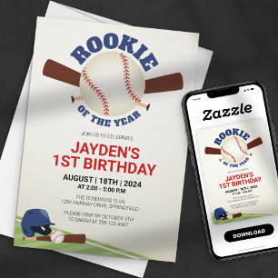 Invitación Noche de cumpleaños rojo azul de béisbol del año