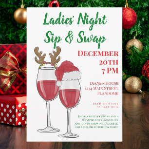 Invitación Noche de Damas Bebe y Intercambia Fiesta de Navida