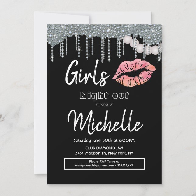 Invitación Noche de Damas Cumpleaños Labios Fiesta (Anverso)