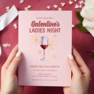 Invitación Noche de Damas de Copa de Vino de Galentine's