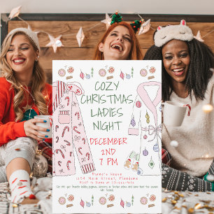 Invitación Noche de Damas de Navidad Acogedoras Fiesta Pijama