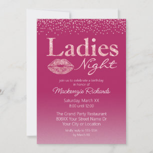 Invitación Noche de Damas Labios Rosados y Brillo Glamuroso