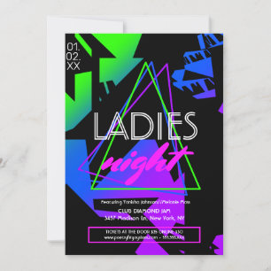 Invitación Noche de Damas Neon Flyer Geométrico de Club Promo