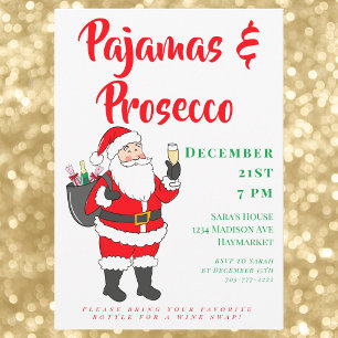 Invitación Noche de damas pijamas y Fiesta de prosecco Santa